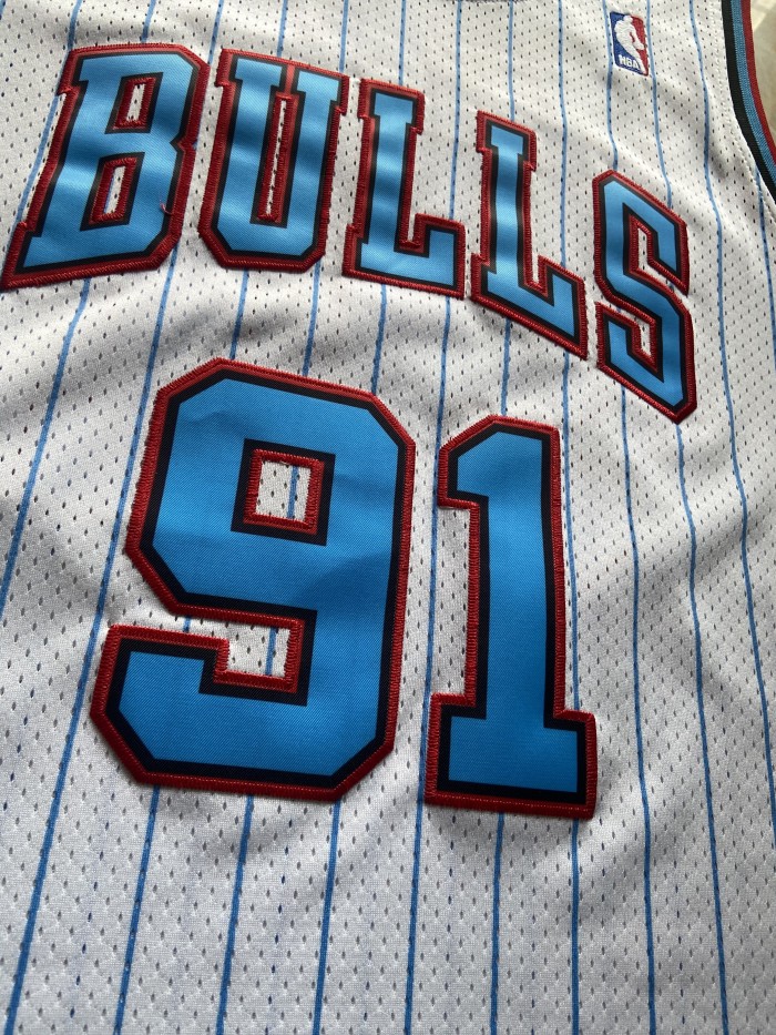 Mitchell&ness 1996-97 Chicago Bulls 91 RODMAN White Basketball Shirt NBA Jersey
