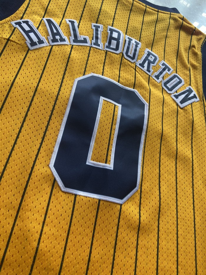 Mitchell&ness 2020-21 Indiana Pacers 0 HALIBURTON Yellow NBA Shirt Basketball Jersey