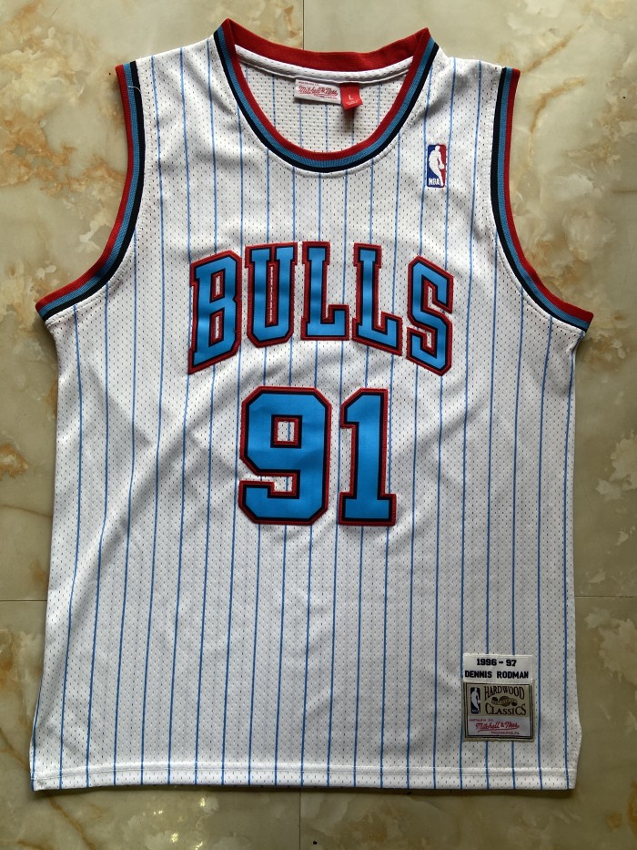 Mitchell&ness 1996-97 Chicago Bulls 91 RODMAN White Basketball Shirt NBA Jersey
