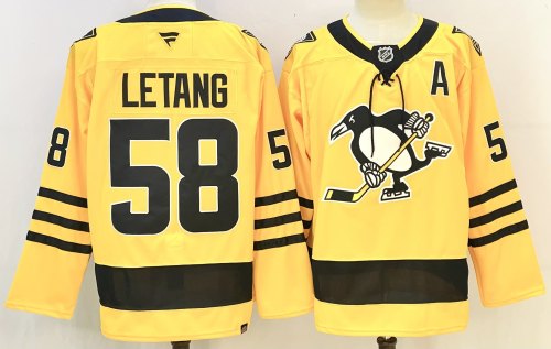 Pittsburgh Penguins 58 LETANG Yellow NHL Jersey Hockey Shirt