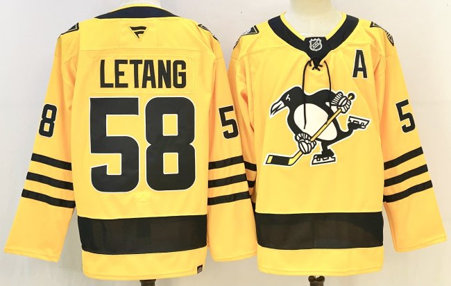 Pittsburgh Penguins 58 LETANG Yellow NHL Jersey Hockey Shirt
