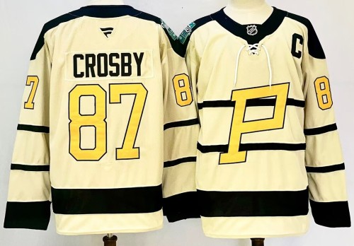 Pittsburgh Penguins 87 CROSBY Light Yellow NHL Jersey Hockey Shirt