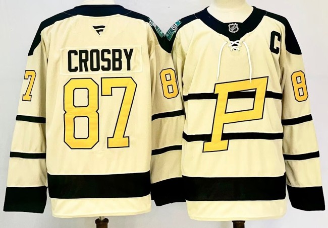 Pittsburgh Penguins 87 CROSBY Light Yellow NHL Jersey Hockey Shirt
