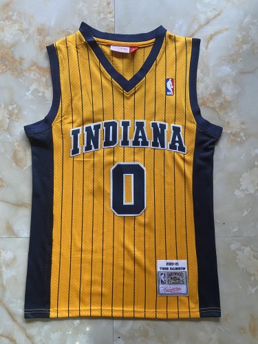 Mitchell&ness 2020-21 Indiana Pacers 0 HALIBURTON Yellow NBA Shirt Basketball Jersey