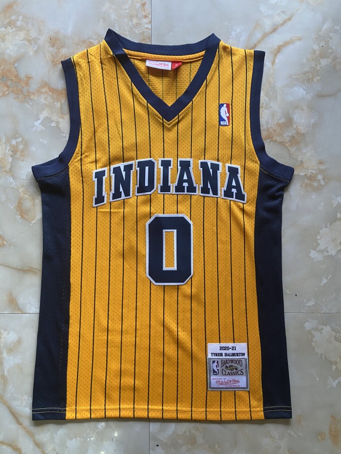Mitchell&ness 2020-21 Indiana Pacers 0 HALIBURTON Yellow NBA Shirt Basketball Jersey