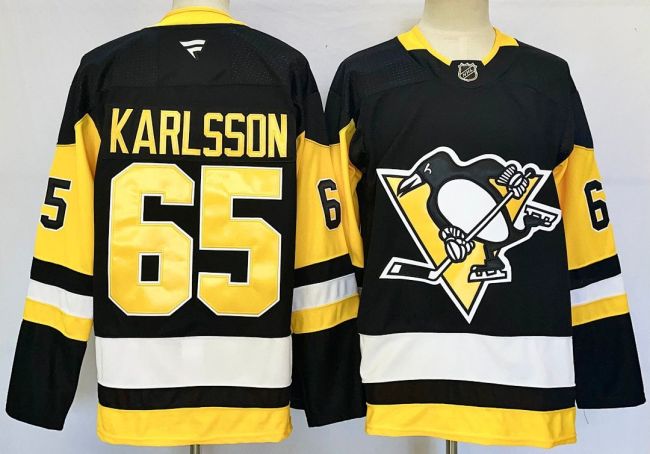 Pittsburgh Penguins KARLSSON 65 Black NHL Jersey Hockey Shirt