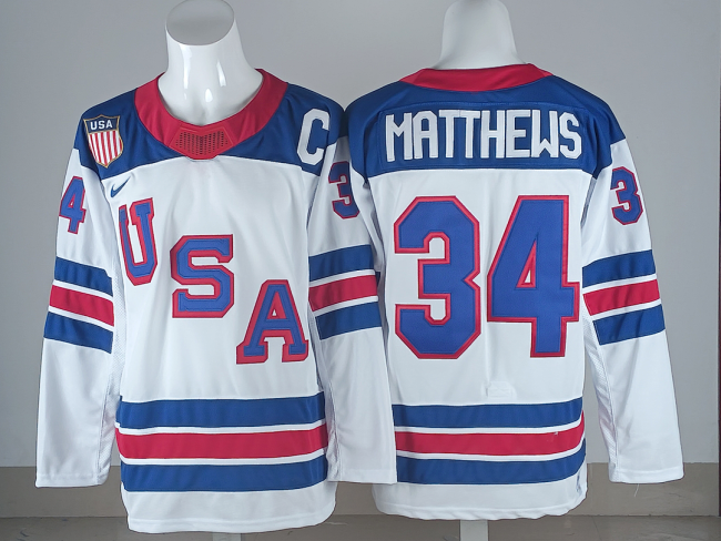 2026 Winter Olympics USA MATTHEWS 34 White NHL Jersey United States Hockey Shirt
