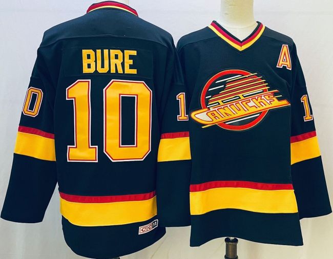 Vancouver Canucks BURE 10 Dark Blue NHL Jersey Hockey Shirt