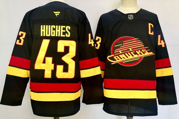 Vancouver Canucks HUGHES 43 Black NHL Jersey Hockey Shirt