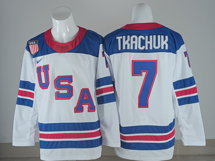 2026 Winter Olympics USA TKACHUK 7 White NHL Jersey United States Hockey Shirt