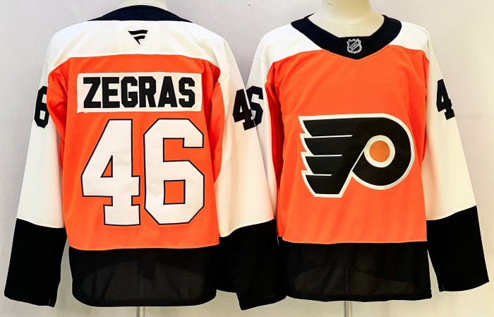 Philadelphia Flyers ZEGRAS 46 Orange NHL Jersey Hockey Shirt