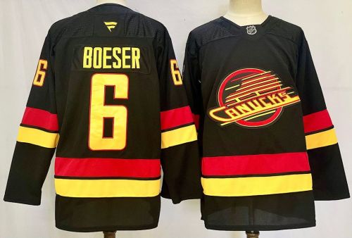 Vancouver Canucks BOESER 6 Black NHL Jersey Hockey Shirt