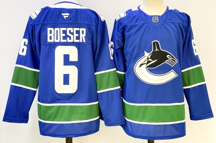 Vancouver Canucks BOESER 6 Blue NHL Jersey Hockey Shirt