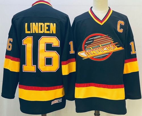 Vancouver Canucks LINDEN 16 Dark Blue NHL Jersey Hockey Shirt