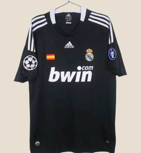with UCL Patch Retro Jersey 2008-2009 Real Madrid MARCELO 12 Away Black Soccer Jersey Real Vintage Football Shirt