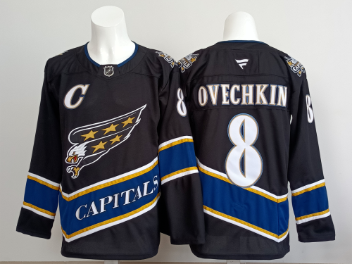 Washington Capitals OVECHKIN 8 Black/Blue NHL Jersey Hockey Shirt