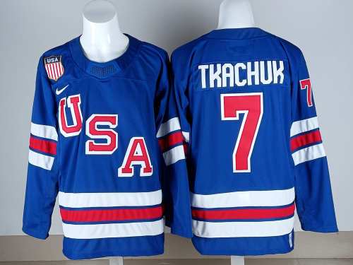 2026 Winter Olympics USA TKACHUK 7 Blue NHL Jersey United States Hockey Shirt