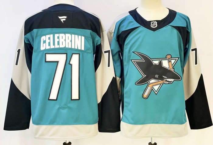 San Jose Sharks CELEBRINI 71 Blue NHL Jersey Hockey Shirt