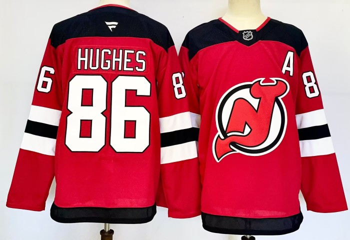 New Jersey Devils HUGHES 86 Red NHL Jersey Hockey Shirt