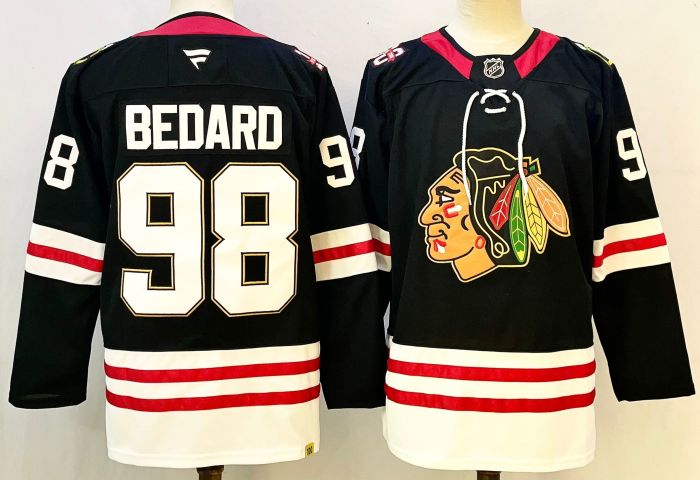 Chicago Blackhawks BEDARD 98 Black/White NHL Jersey Hockey Shirt