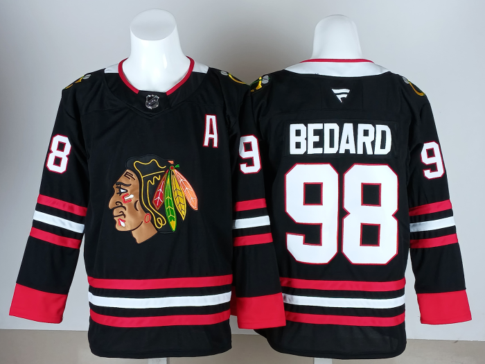 Chicago Blackhawks BEDARD 98 Black NHL Jersey Hockey Shirt