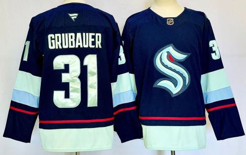 Seattle Kraken GRUBAUER 31 Dark Blue NHL Jersey Hockey Shirt