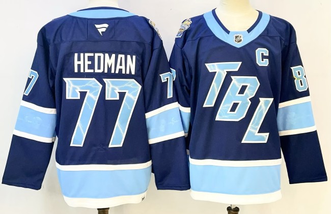 Tampa Bay Lightning HEDMAN 77 Blue NHL Jersey Hockey Shirt