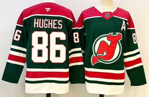 New Jersey Devils HUGHES 86 Green NHL Jersey Hockey Shirt
