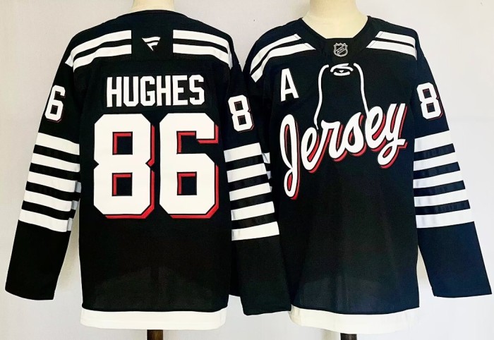 New Jersey Devils HUGHES 86 Black NHL Jersey Hockey Shirt
