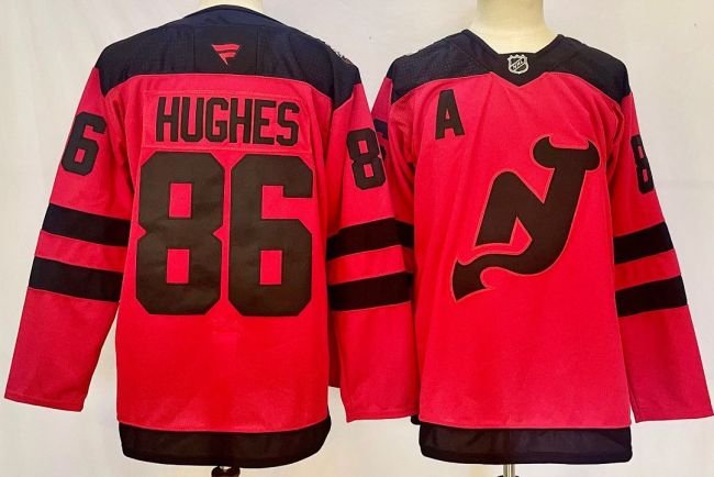 New Jersey Devils HUGHES 86 Red/Black NHL Jersey Hockey Shirt