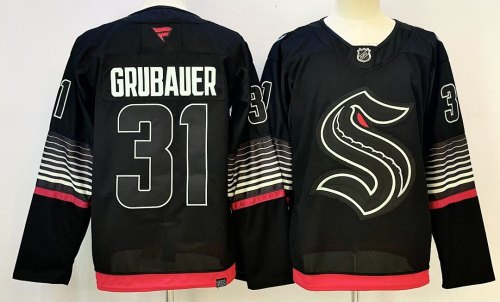 Seattle Kraken GRUBAUER 31 Black NHL Jersey Hockey Shirt
