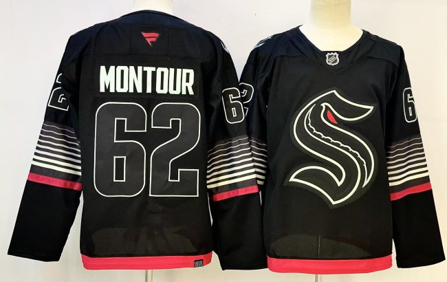 Seattle Kraken MONTOUR 62 Black NHL Jersey Hockey Shirt