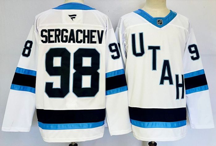 Utah Mammoth SERGACHEV 98 White/Blue NHL Jersey Hockey Shirt