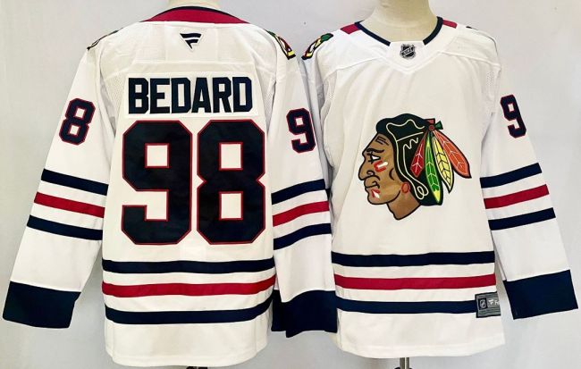 Chicago Blackhawks BEDARD 98 White NHL Jersey Hockey Shirt