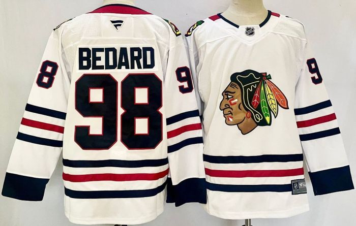 Chicago Blackhawks BEDARD 98 White NHL Jersey Hockey Shirt