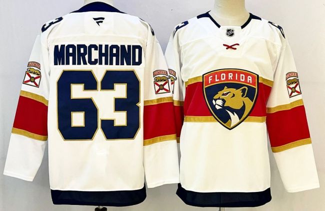 Florida Panthers MARCHAND 63 White NHL Jersey Hockey Shirt