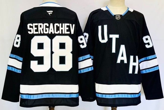 Utah Mammoth SERGACHEV 98 Black/White NHL Jersey Hockey Shirt
