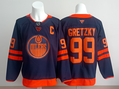 Edmonton Oilers GRETZKY 99 Dark Blue NHL Jersey Hockey Shirt