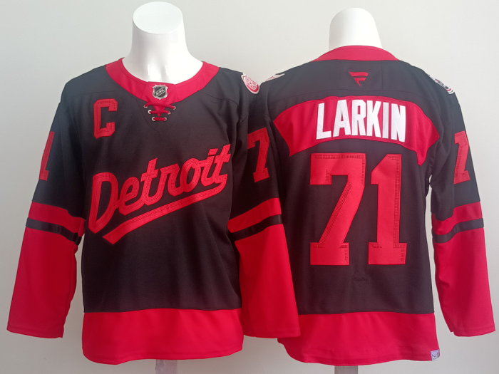 Detroit Red Wings LARKIN 7 Black NHL Jersey Hockey Shirt