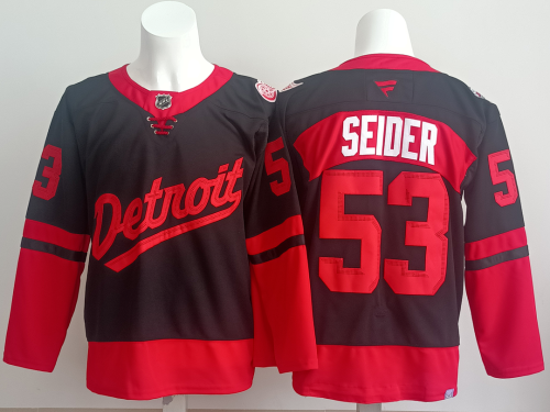 Detroit Red Wings SEIDER 53 Black NHL Jersey Hockey Shirt
