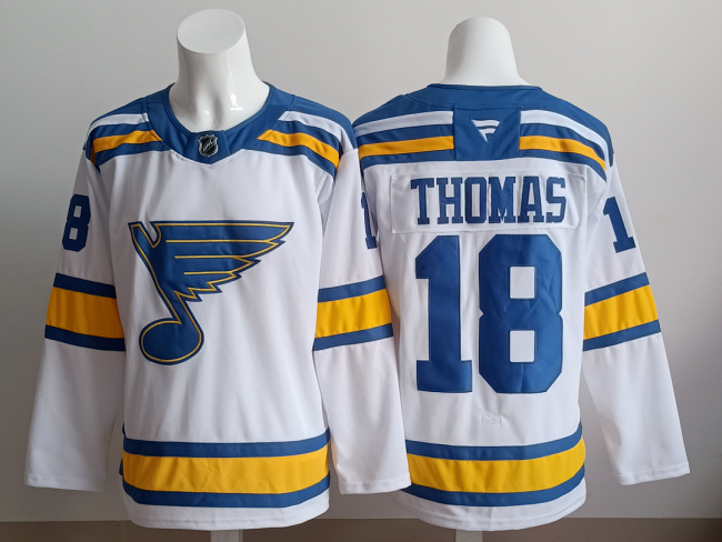 Saint Louis Blues THOMAS 18 White NHL Jersey St. Louis Blues Hockey Shirt
