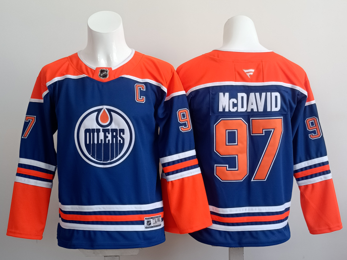 Youth Edmonton Oilers McDAVID 97 Blue NHL Jersey Child Hockey Shirt