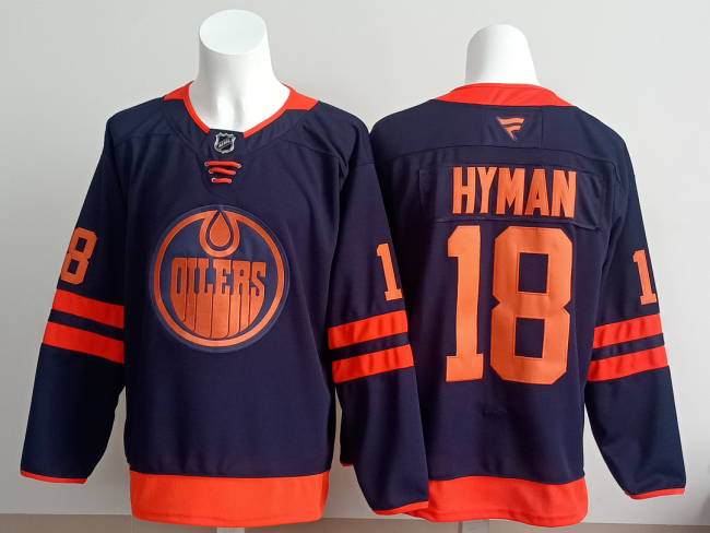 Edmonton Oilers HYMAN 18 Dark Blue NHL Jersey Hockey Shirt
