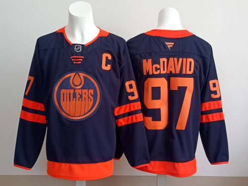 Edmonton Oilers McDAVID 97 Dark Blue NHL Jersey Hockey Shirt