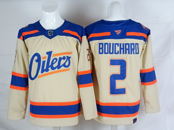 New Edmonton Oilers BOUCHARD 2 Off-White NHL Jersey Hockey Shirt