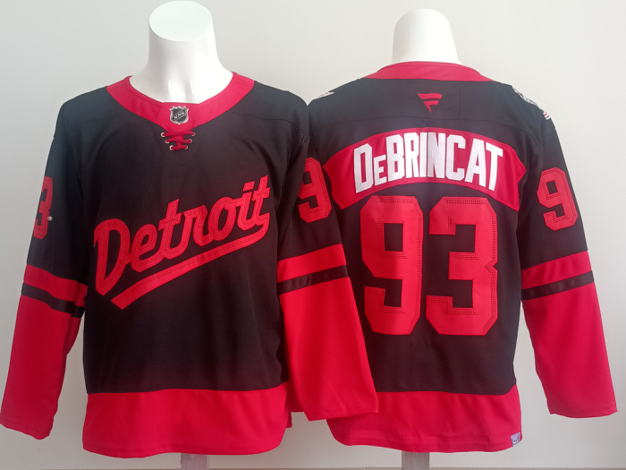 Detroit Red Wings DEBRINCAT 93 Black NHL Jersey Hockey Shirt