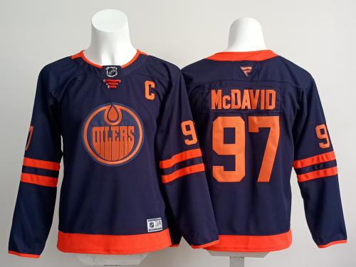 Youth Edmonton Oilers McDAVID 97 Dark Blue NHL Jersey Child Hockey Shirt