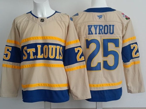 Saint Louis Blues KYROU 25 Beige NHL Jersey St. Louis Blues Hockey Shirt