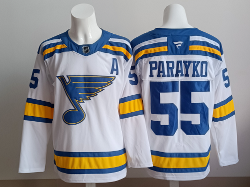 Saint Louis Blues PARAYKO 55 White NHL Jersey St. Louis Blues Hockey Shirt