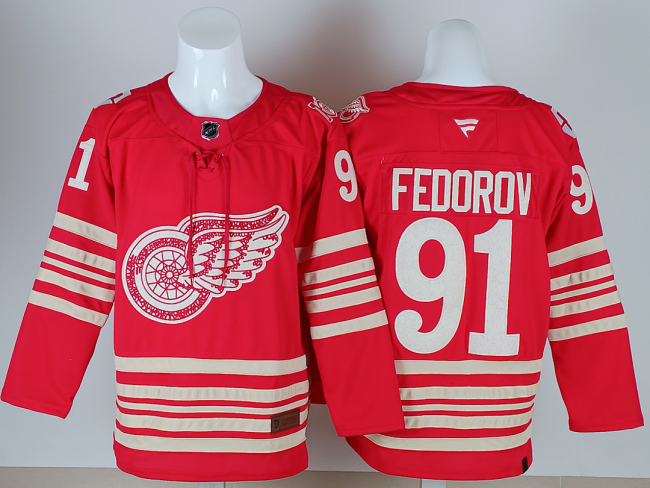 Detroit Red Wings FEDOROV 91 Red 100th Anniversary NHL Jersey Hockey Shirt